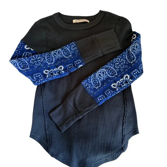 Free People We The Free Nikki Layering Top Bandana Sleeve Thermal Blue XS - Picture 5 of 11